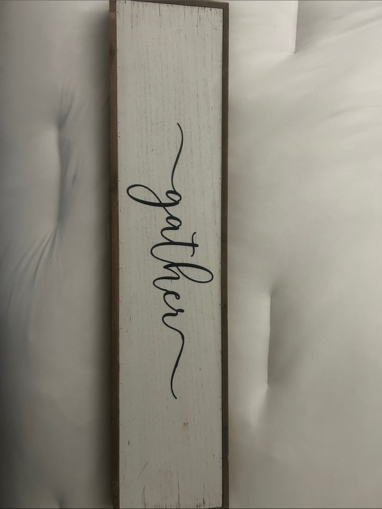 wall hanging Other - Gather Vertical Wooden Wall Sign - White with Black Script